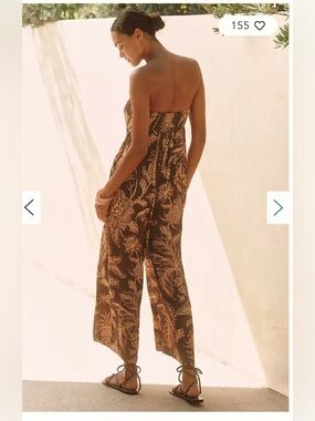 NWT- FARM Rio Strapless Brown Floral Wide-Leg Jumpsuit